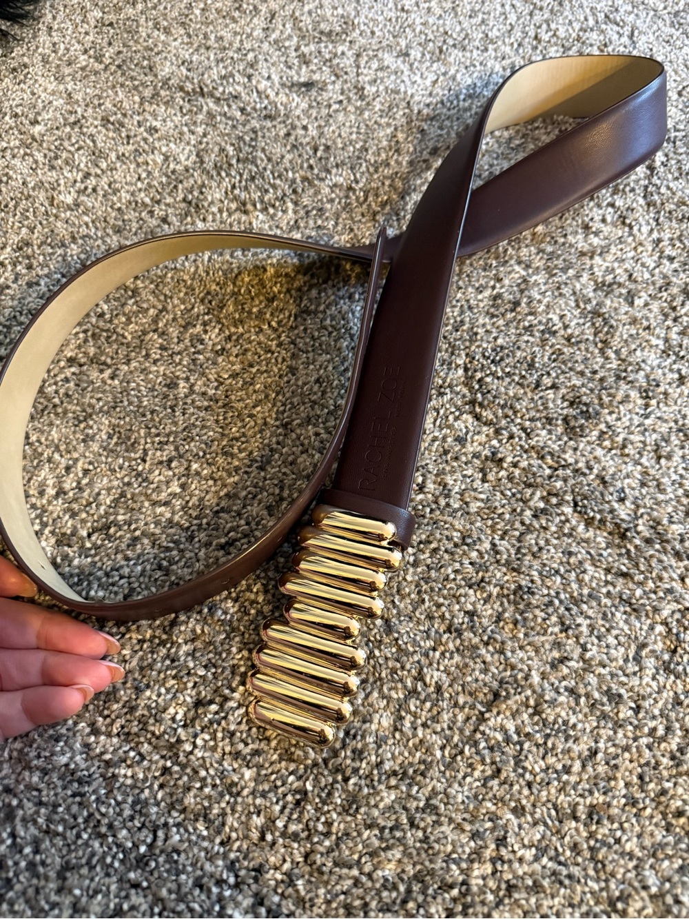 xl Brown Leather Rachel Zoe Belt with Gold Bar Accent